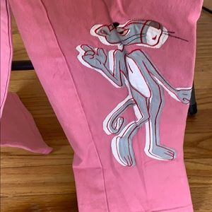 Ice Iceberg Pink Skinny Jeans with Gray Cartoon Applique